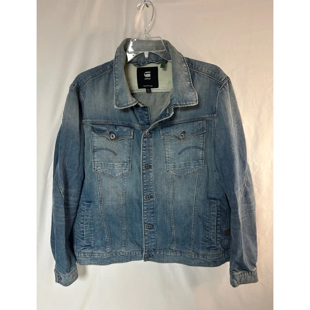 G-Star Raw Mens XXL Blue Denim Trucker Jacket Faded Medium Wash Button Up Coat